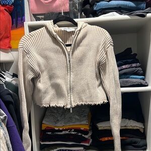Zara Cream Ribbed Cropped Jacket